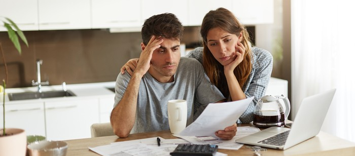 husband and wife, couple, thinking, handling papers